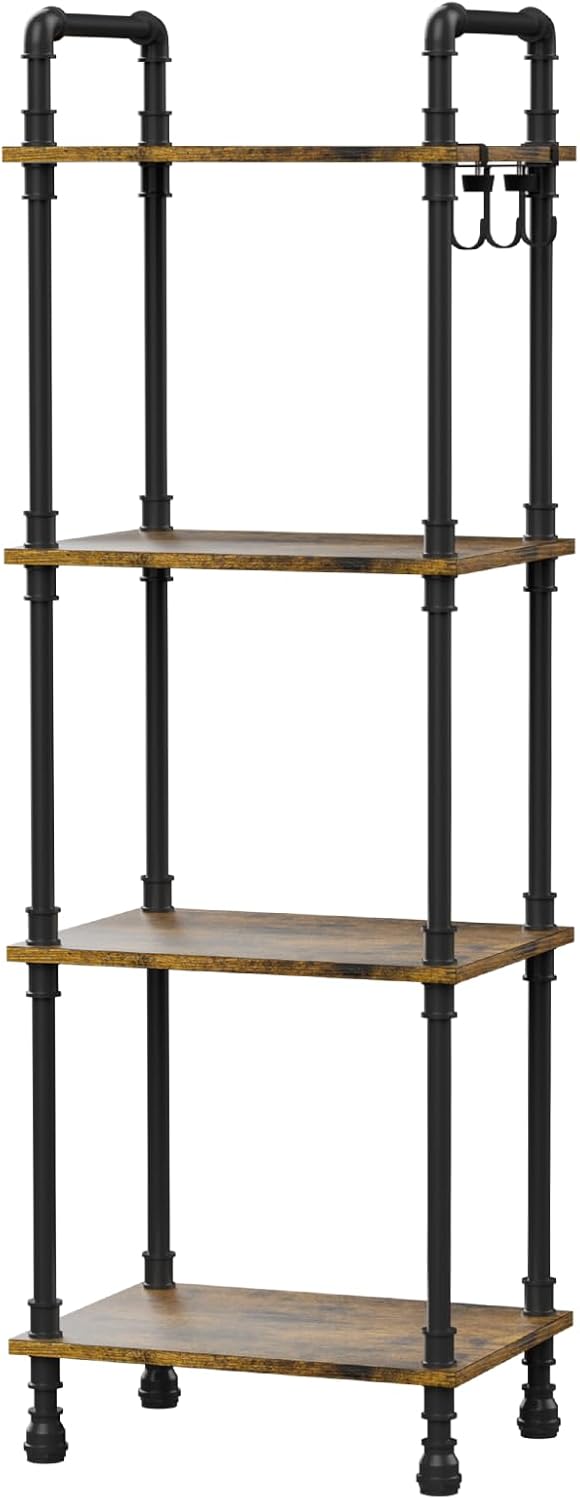 Aduanbang 4-Tier Industrial Pipe Ladder Shelf, Vintage Style Bookshelf, Freestanding Storage Rack Organizer for Living Room, Bedroom, Kitchen (Brown(3-Tier))