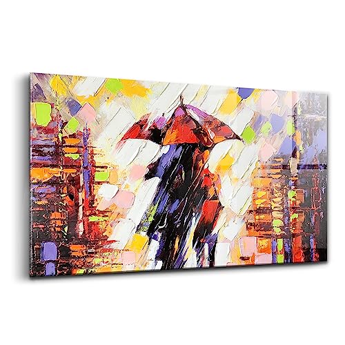 Peinture sur verre d'un couple sous le parapluie 100x50cm