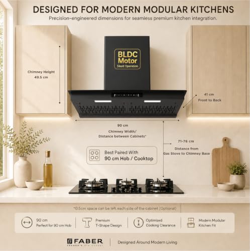 Image of Faber Mercury 90cm 1500m /hr BLDC Filterless Autoclean T-Shape Max Grill Chimney|3 Speed| 46dB|Touch&Gesture Control|12Yr Motor,2Yr Comprehensive Warranty by Faber|Hood MERCURY BLDC FL SC HC BK IN90-T