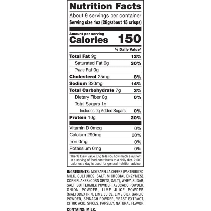 Avocado Lime Queso Crisps, 9.5 oz – Zesty Lime Flavor – Crunchy Baked Cheese Snacks – Keto Friendly & Low Carb – Gluten Free & High Protein – Made with Real Cheese & Avocado