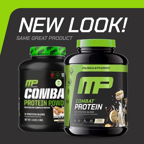 Image of MusclePharm Combat Protein Powder, Cookies 'N' Cream Flavor, Fuels Muscles for Productive Workouts, 5 Protein Sources including Whey Protein Isolate & Egg Albumin, Gluten Free, 4 lb, 52 Servings