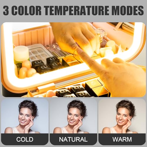 Extrei Gent 2231 Travel Makeup Train Case With Led Lights, 3 Brightness Adjustable Portable Makeup Organizer, Professional Adjustable Divider Storage Waterproof Makeup Train Case Accessories And Toolboxes thumb #4