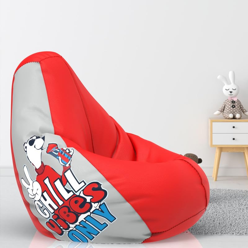 ComfyBean Bag with Beans Filled XL- Official: Jack & Mayers Bean Bags - for Kids - Max User Height : 4 Ft. - Weight : 30 Kgs(Model: Chill Vibes Only - Red Light-Grey)