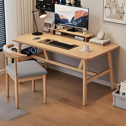 Poxvythb パソコンデスク モダンシンプルスタイル木製pcデスク ホームオフィス、寝室、勉強机、狭いスペース用 computer desk 学習机在宅ワーク おしゃれ 組立簡単 ビンテージ(100x60x74cm,木の色/テーブルと椅子のセット)