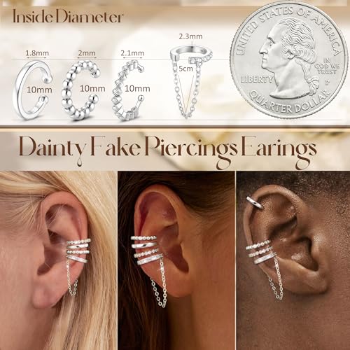 Florideco 4Pcs Ear Cuffs Non-Piercing for Women Dainty 14K Gold Plated Clip On Cartilage Earrings Hypoallergenic Huggie Hoop Cuffs Fake Earings for Non Pierced Ears(S-Bead) by Florideco - Image 5