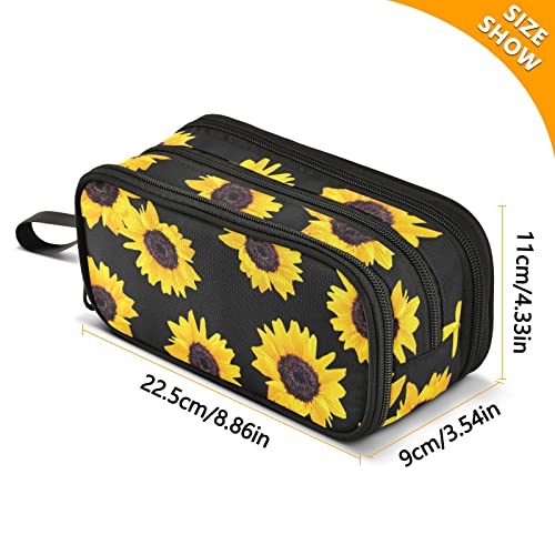 Image of Sunflower Large Capacity Pencil Case Pencil Pouch Pen Box | 3 Compartment Large Storage Pencil Bag for Adults School Office Teen Girl Boy Men Women