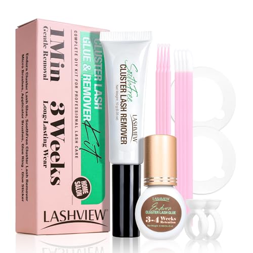 LASHVIEW Cluster Lash Glue & Remover Kit Super Strong Hold 4 Weeks+ Long-Lasting Glue Waterproof Formula Easy at-Home Removal Includes DIY Lash Supplies