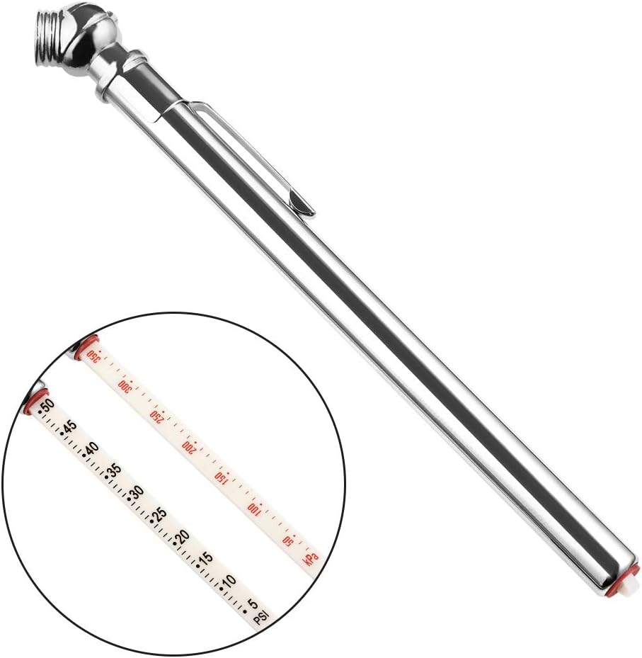 CZC AUTO Tire Pressure Gauge Heavy Duty Mechanical Air Gauge Stainless Stem Single Chuck with Pocket Clip for Truck Motorcycle Bike Car RV SUV ATV, 5-50PSI 30-350KPa (2 Pack)