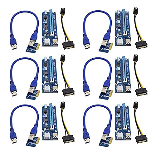 Fangke PCI-E Riser for Bitcoin Litecoin ETH Coin Mining 6 PIN Powered PCIE Extension Cable GPU Riser Ethereum Mining ETH GPU Extension Cable PCIEX1 to PCIE X16 VER006C GPU Riser(Blue 6-PCS)
