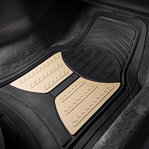 Image of FH Group Monster Eye Full Set Rubber Floor Mats w. Trimmable Vinyl Trunk Liner /Cargo Mat Black- Fit Most Car, Truck, SUV, or Van (Beige /Black) F11313- F16403