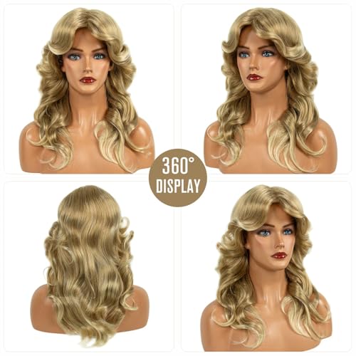 Image of Blonde 70s Disco Wig Farrah Fawcett Wigs for Women Lady Natural Synthetic Full Wigs Vintage Cosplay Costume Hair Wig