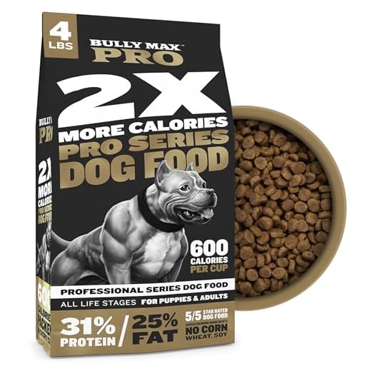 Bully Max Pro 2X High Calorie & High Protein Dry Dog Food for Puppy & Adult Dogs - Healthy Weight Gain & Muscle Building for Small & Large Breeds - Slow-Cooked, 600 Calories/Cup, Chicken Flavor, 4lb.