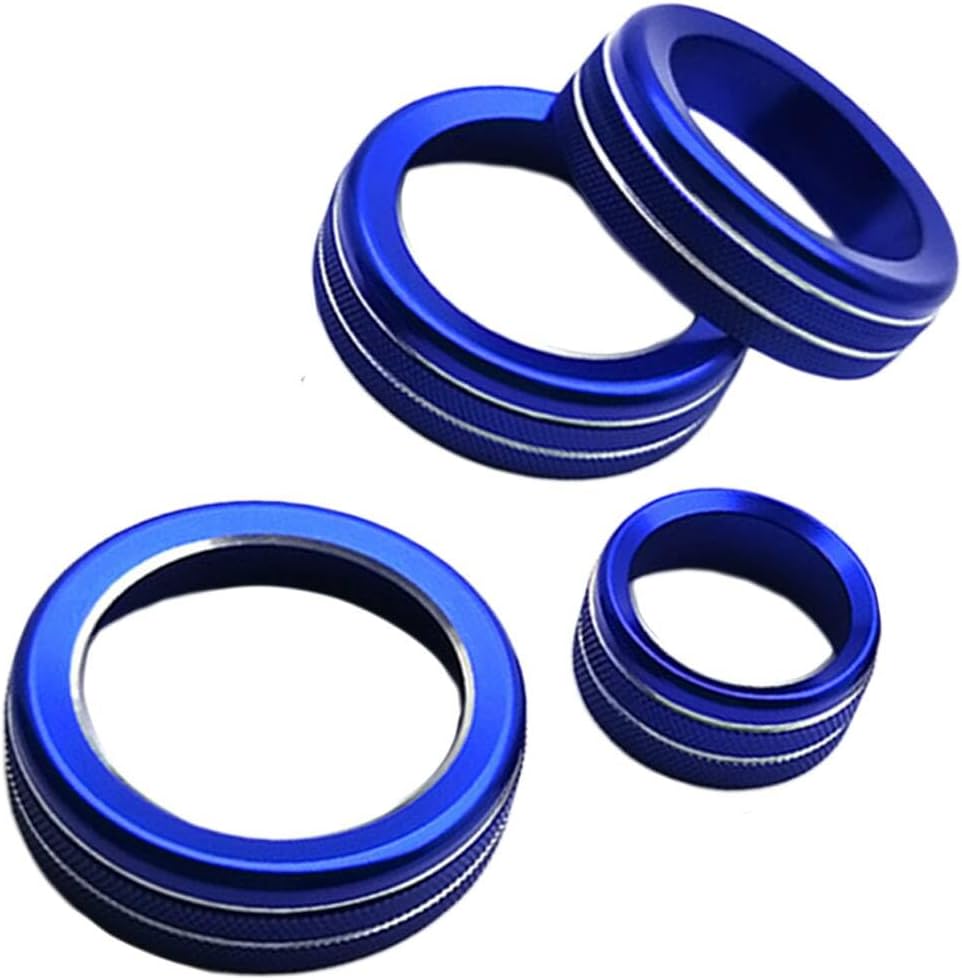beler 4pcs Blue 4WD & Headlight & Rearview Mirror Switch Knob Trim Button Ring Cover Fit for Ford F-150 2009-2014
