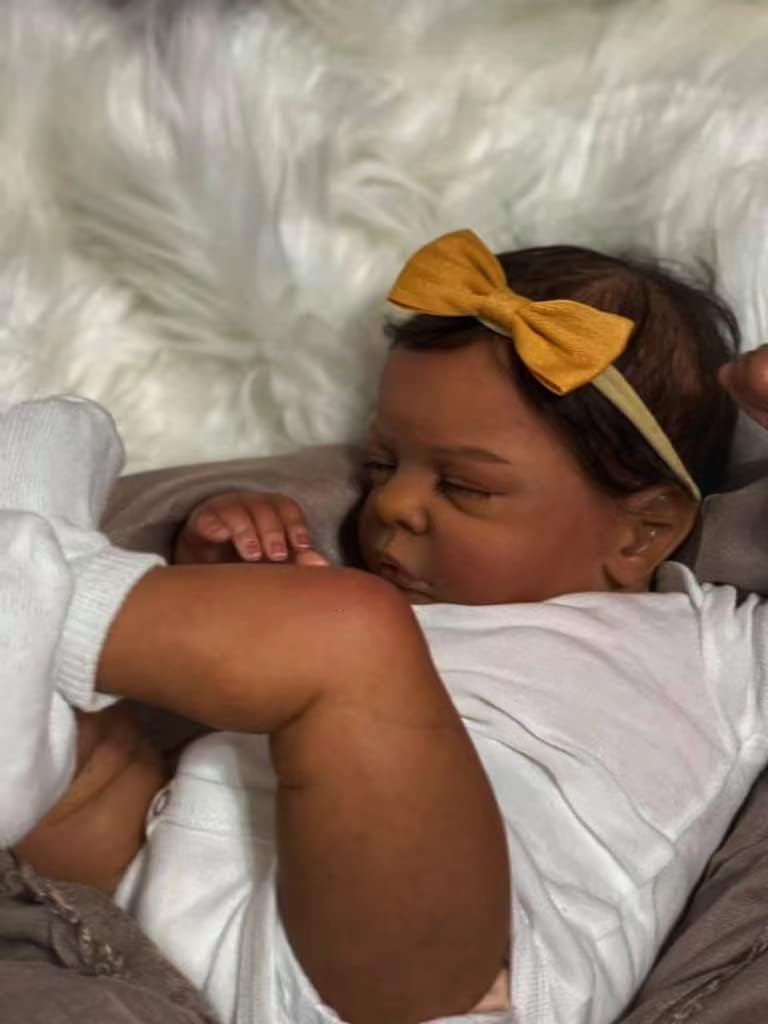 Reborn Baby Doll Black Girl Reborn Toddler Doll Silicone 19 Inch Realistic Newborn Girl Brown Skin Soft Cloth Body Real African American Baby Dolls with Hair Gift Box Toy Set for Kids Age 3+