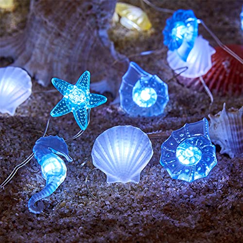 Ocean Themed Marine Life Lights,Beach Sea String Lights, Beach Aquarium Décor Sea Turtle Seahorse Starfish Giant Clam String Lights, Battery Or Usb Powered,10Ft 30 Leds Themed Marine Life Lights (B) #TOP7