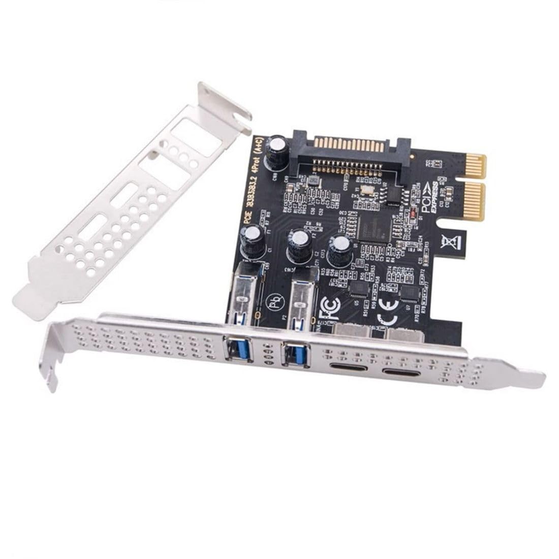 chenyang 4 Port PCI-E 1X to 2 USB 3.0/USB C HUB PCI Express Expansion Card Adapter with 80/120mm PCI-E Slot Bracket with Extra SATA Power