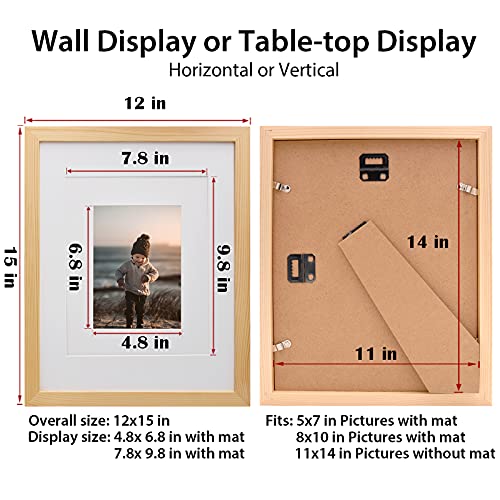 Kinlink 11X14 Picture Frames Natural Wood Frames With Acrylic Plexiglass For Pictures 5X7/8X10 With Mat Or 11X14 Without Mat, Tabletop And Wall Mounting Display, Set Of 4 #TOP5