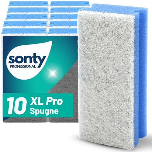 SONTY Spugna professionale per pulizia senza graffi, blu, grande, 10 spugne Jumbo dall'Austria, XXL, per finestre, cucina, bagno, piscina, ristorazione e vetro, 15 x 7 x 4 cm, lavabile