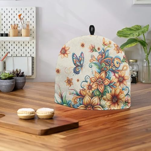 Image of Vintage Floral Butterfly Teapot Cozy Tea Cozies Double Insulated Keep Tea Warm Tea Pot Cozies Teapot Dust-Proof Cover Perfect for a Traditional English High Tea Experience