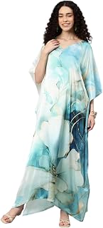 SWI WITH LABEL Women's Printed V-Neck Sleeves Long Satin Kaftan JKSB_002 Price In India