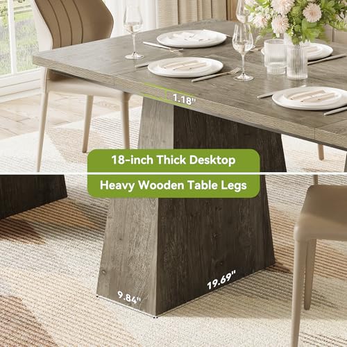 Image of LITTLE TREE Dining Table for 6 People, Wooden Table, Rectangle Furniture with Heavy Duty Legs, Modern Kitchen Table for Home, Dining Room, Grey