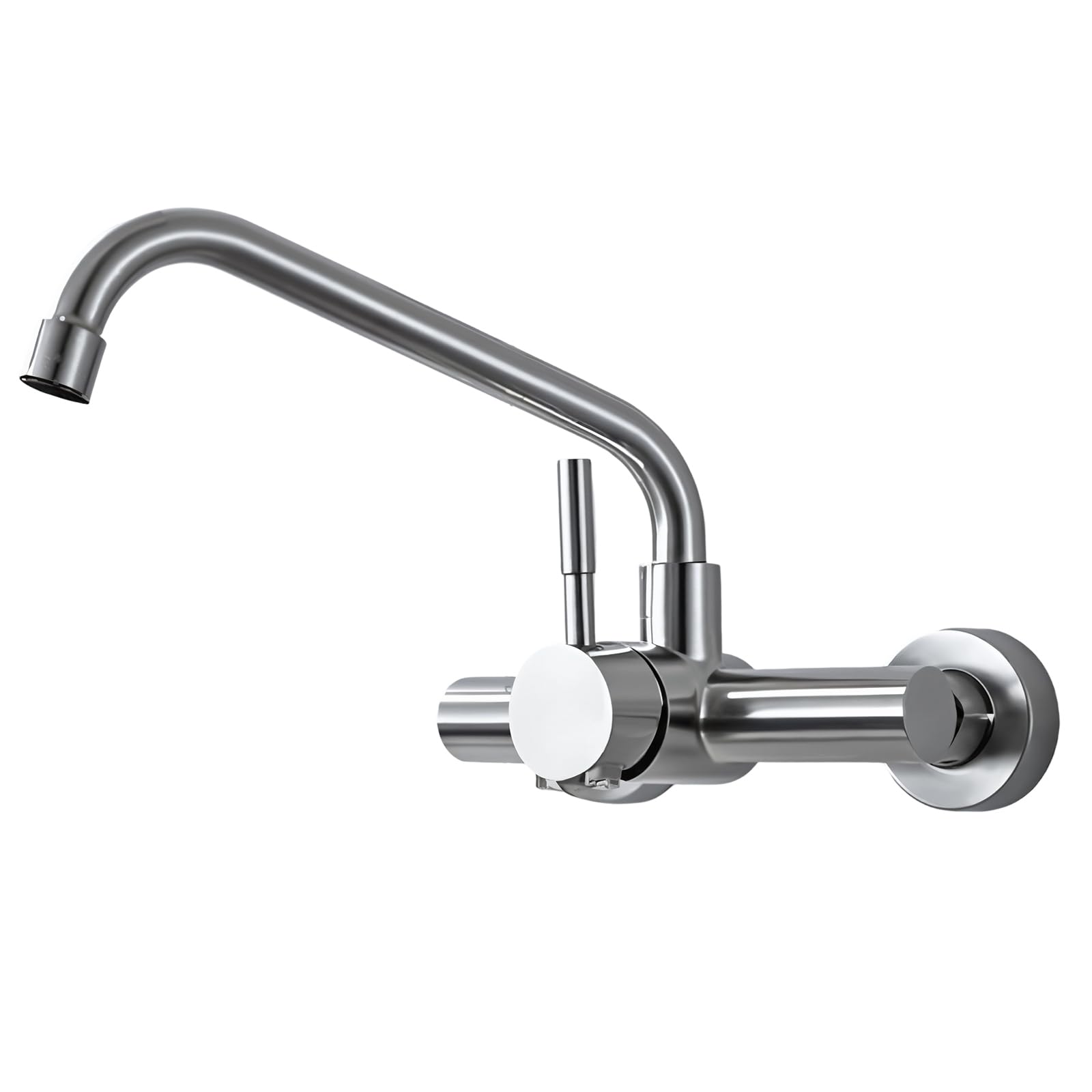 Grifo Cocina de Pared, Grifería de Fregadero Giratorio a 360​°, Grifo de Acero Inoxidable 304 Agua Fría Y Caliente para Fregaderos, Lavabos