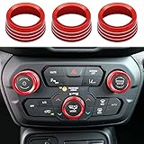AC Radio Knob Cover Compatible with Jeep Renegade 2018 2019 2020 2021 Air Conditioner Climate Control Audio Volume Tune Switch Knob Button Cover Trim Ring (Red)