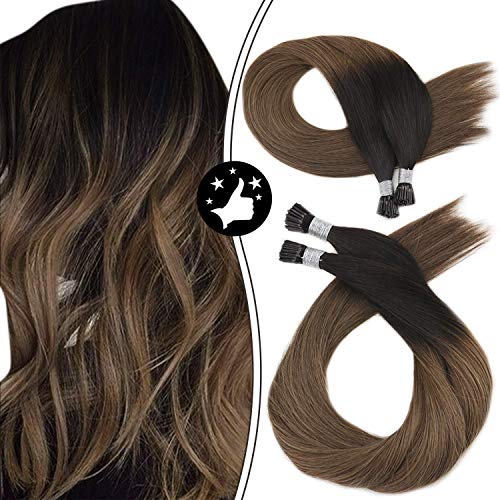 Moresoo 22 Inch I Tip Extensions Human Hair Color #1B Off Black Ombre #10 Gold Brown Pre Tipped Hair Stick Tip Remy Hair Extensions Itip Hair Real Hair 0.8g/1s 40g