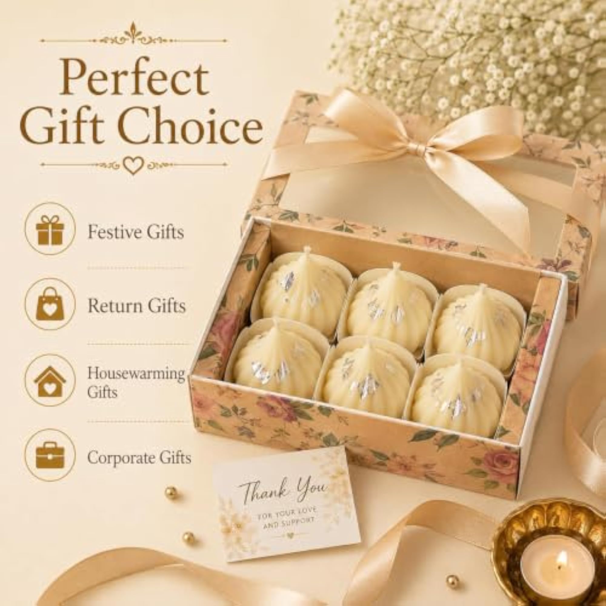 Modak Scented Candle Pack of 6, 100% Natural Soya Wax