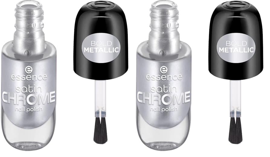 Essence Cosmetics Satin Chrome Nail Polish Vernis à Ongles, Couvrant, Résultat Rapide, Hautement Pigmenté, Métallique 8 ml (Lot de 2)