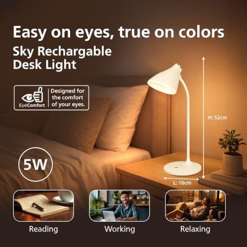 PHILIPS Sky 5W Rechargeable Table Lamp, White and Chrome - Image 4
