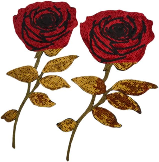 Athena Brands Red Rose Flower Embroidery Iron-On Applique Patch - USA Made, Decorative Craft Gift