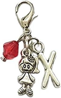 Cartoon Little Girl Zipper Pull with Custom Birthstone, Lovely Girl Jewelry Accessory, Initial Clip on Charm
