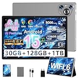 Dghrti Tablet 30GB RAM 128GB ROM(TF 2TB Expandible), 10 Pulgadas 8000mAh/ WiFi 5G/ BT5.0/ OTG/GPS, Cámara 5+8 MP, Certificación GMS, Widevine L1, Tableta de Cuerpo Metálico con Funda Protectora -Gris