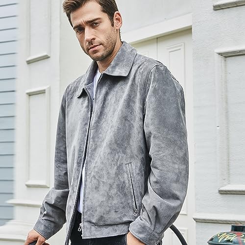 FLAVOR Men's Suede Leather Bomber Jacket Casual Coat for Men4