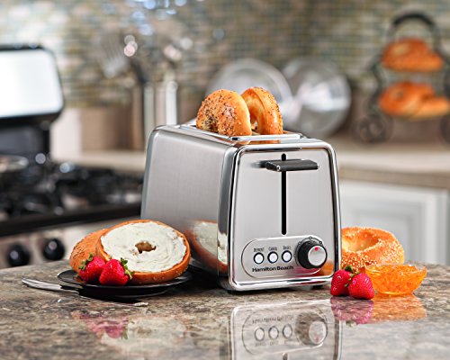 Image of Hamilton Beach Modern Chrome 2 Slice Extra Wide Slot Toaster with Bagel and Defrost Settings, Shade Selector, Toast Boost, Slide-Out Crumb Tray, Auto-Shutoff and Cancel Button (22791)