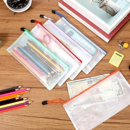 Zhehao 300 Pcs A6 Mesh Zipper Pouch Bulk Multipurpose A6 Pouches with Zipper Waterproof Pouches Small Plastic Bags for School Office Organization 9.45" x 4.53"(Mix Color) by Zhehao - Used condition - Image 7