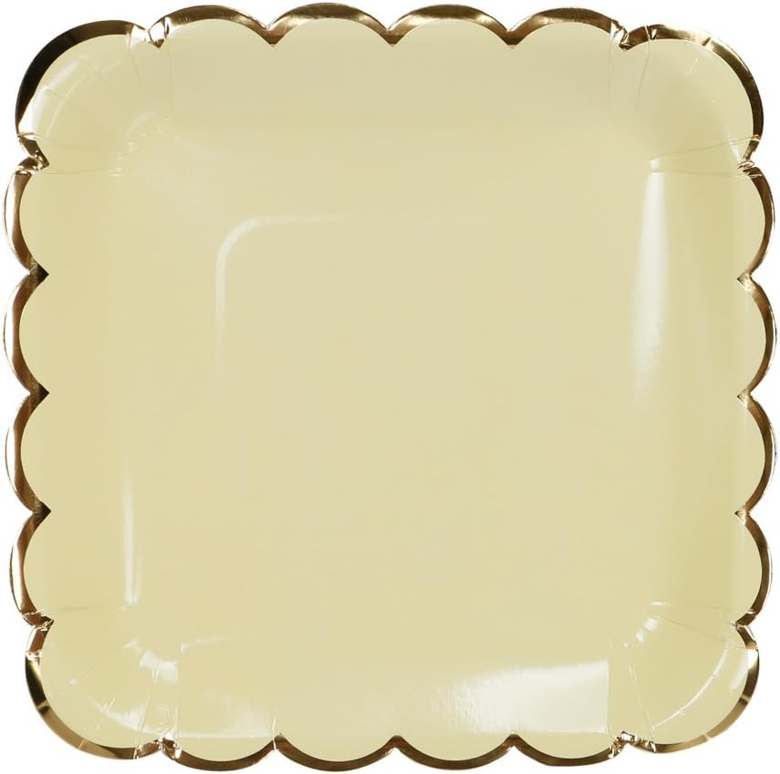 Geeklife Gold Yellow Scalloped Paper Plates,9 inch Square Disposable Party Plates,20 Pcs Decorative Tableware for Birthday Parties, Baby Showers, Weddings, and Life Celebrations