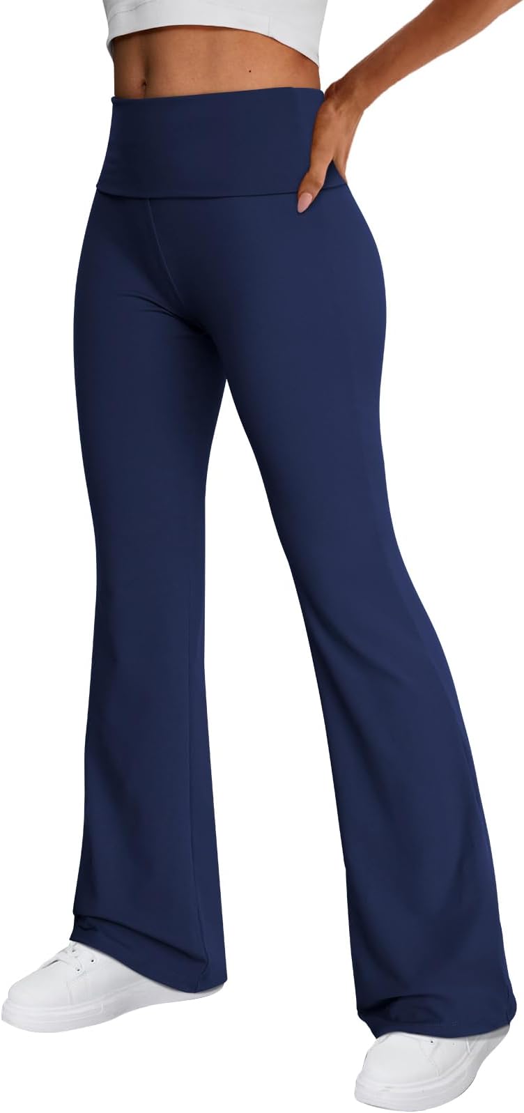 Trendy QueenWomen's Wide Leg Yoga Pants Bootcut Workout Flare Leggings Trendy High Waisted Fold Over 2025 Fall OutfitsOEKO-TEX STANDARD 100