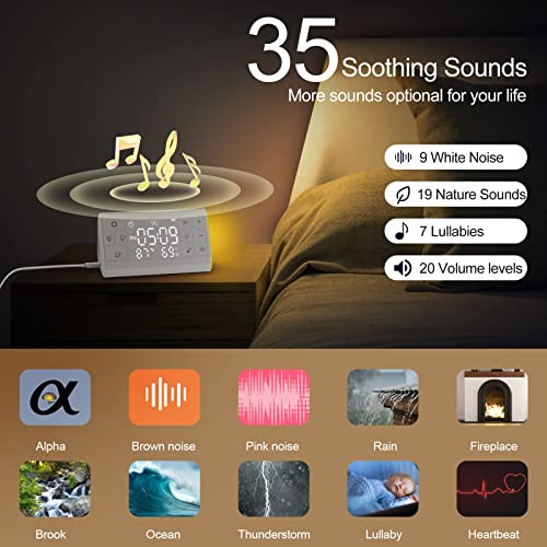 Greengines White Noise Machine With 35 High Fidelity Soothing Sounds, Sleep Sound Machine With 7 Colors Night Lights For Sleeping, Built-In Alarm Clock,Temperature And Humidity For Baby, Adults #TOP13