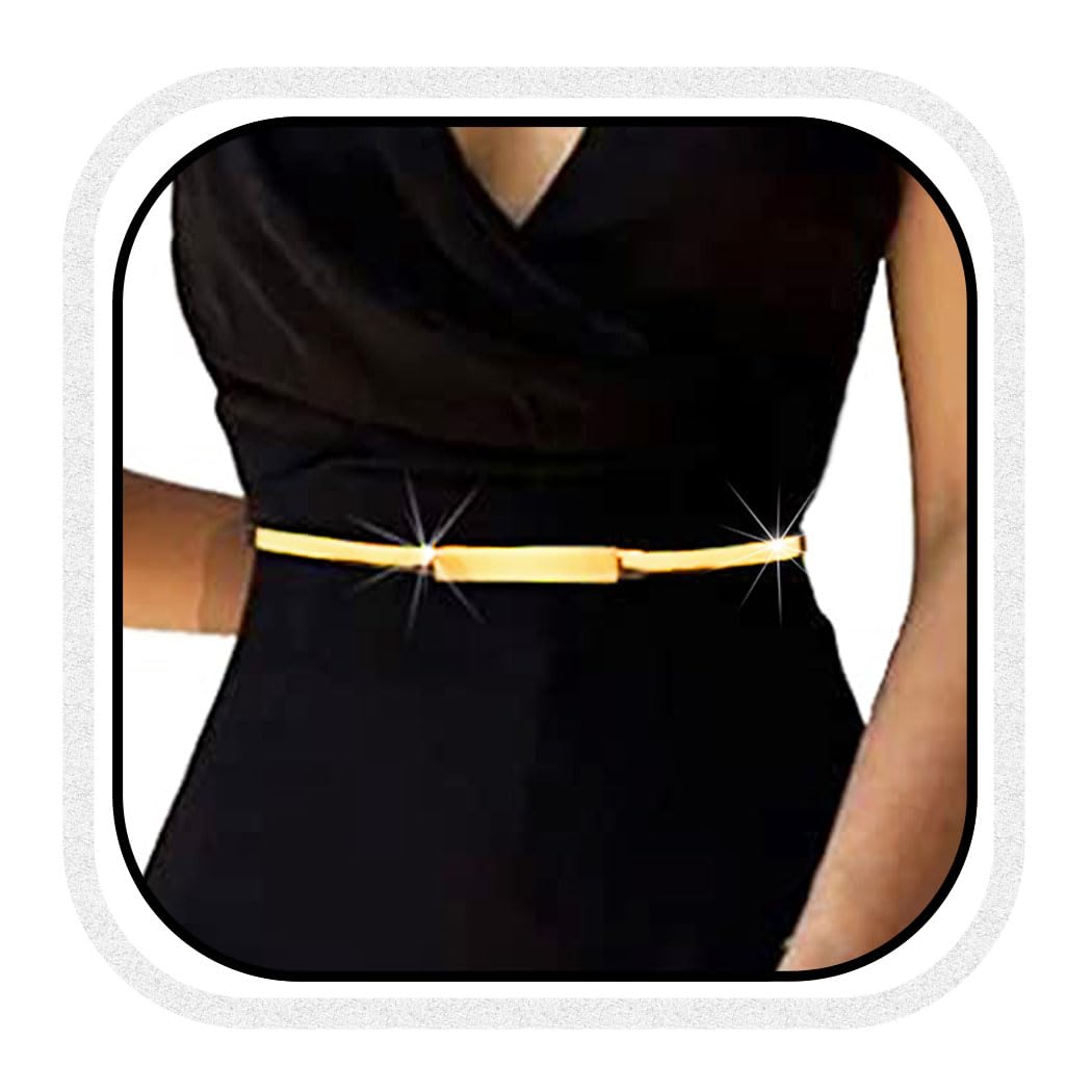 COSYDAYS Metallic Elastic Waist Belt Gold Skinny Metal Waist Chain Dress Belt Stretch Waistband Jewelry for Women and Girls (Gold)