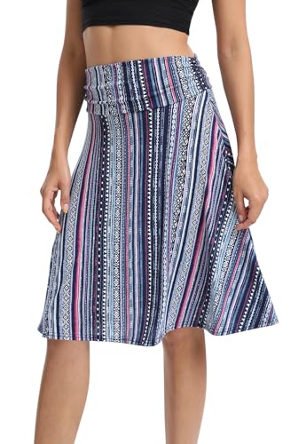 Image of Urban CoCo Women's Ruched High Waist Knee Length Jersey A-Line Stretchy Flared Casual Skirt