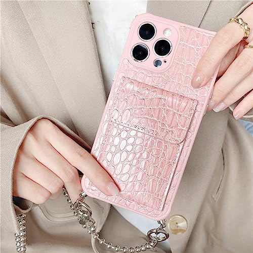 Étui cordon iPhone X XS cuir rose coque bandoulière avec fente carte