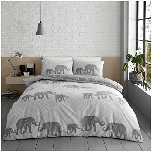 GC GAVENO CAVAILIA Highland Cow Bedding Double Bed With Pillowcases, Easy Care Striped Duvet Covers, Breathable Quilt Set Grey, 719267