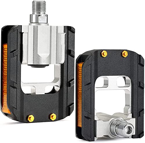 SAVADECK Folding Bike Pedals, 9/16 Inch Bicycle Pedals Wide Flat Mountain Bike Pedals with Aluminum, Non-Slip Bike Pedals for Road Bike BMX Bike Beach Cruiser Bike