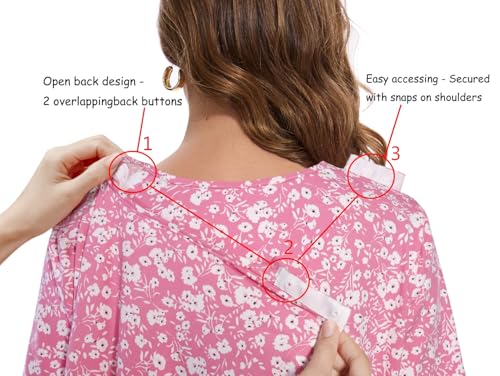 AVIIER Hospital Gowns for Women Open Back Adaptive Clothing Nightgowns Post Shoulder Surgery Dress Pink Flower L - Thumbnail 3
