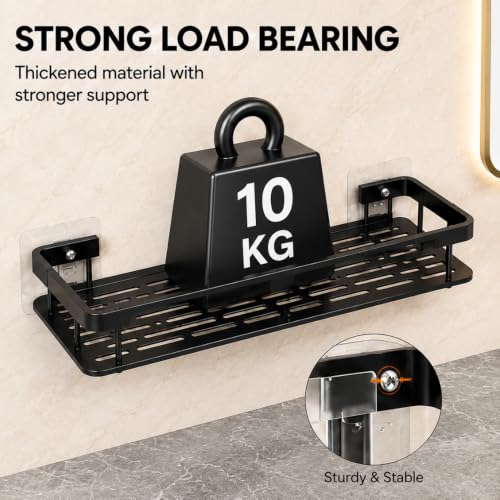 Image of MorivaHomes Self-Adhesive Bathroom Shelf for Wall Shelf Organizer Wall Mounted Bathroom Shelves Rack Holder Stand for Bathroom Accessories Organiser Without Drill (Black, Pack of 2)