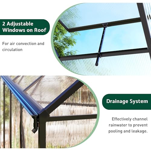 Jocisland 8x12Ft Polycarbonate Greenhouse, Heavy Duty Aluminum Frame with 2 Windows & Swing Doors, Outdoor Garden Greenhouses for Backyard, Black - Image 8