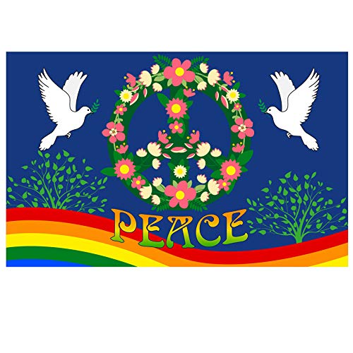 Friedensfahne 150x90cm Taube-Friedenszeichen-Symbol Polyester-Flagge,...