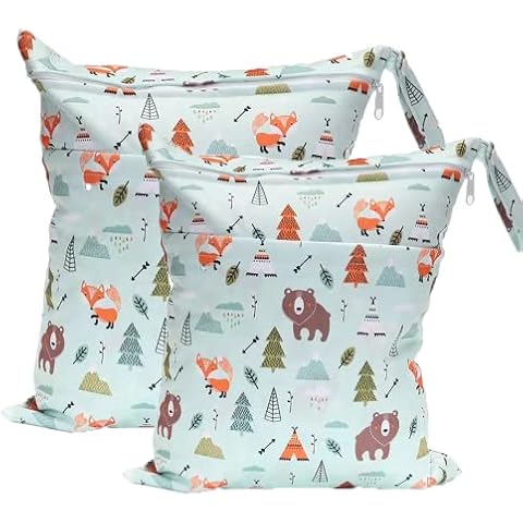 TRASUN Windeltaschen Nasstaschen Nasse und Trocken Wickeltasche Wasserdicht Waschbar Wetbag Organiser für Kleinkind Windeln Reisen Gym Strand Pool (Braunbär) Cover